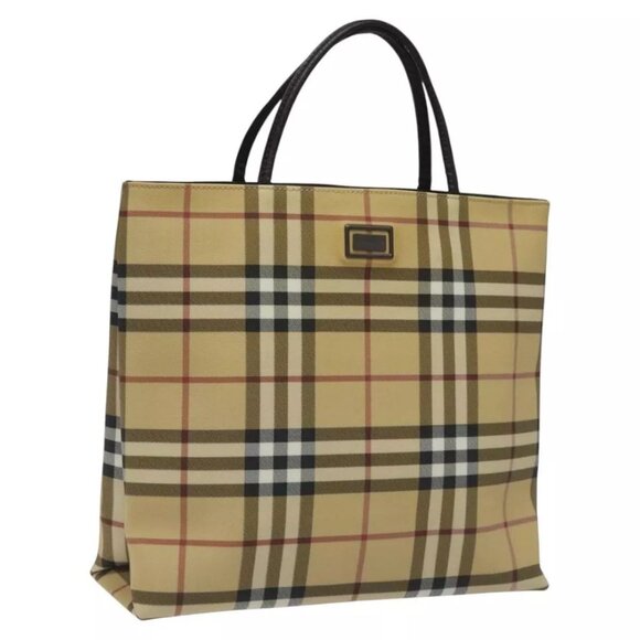 BURBERRY Nova Check Hand Bag PVC Leather Beige Dark Brown Auth - Picture 4 of 14